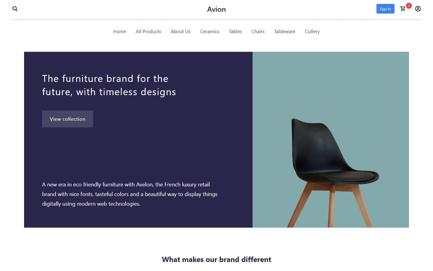 Avion website homepage