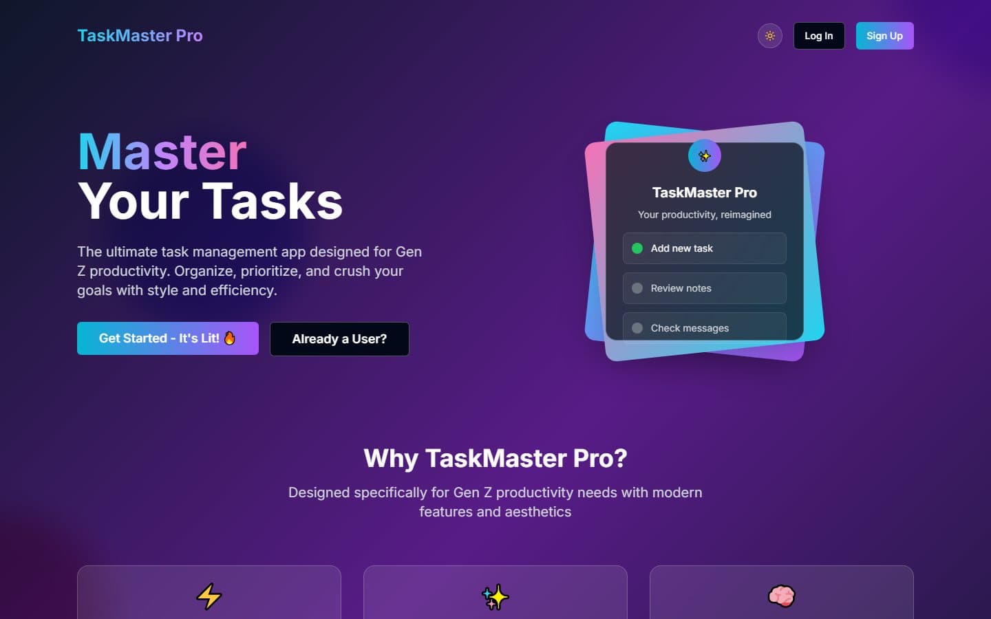 TaskMaster Pro website homepage